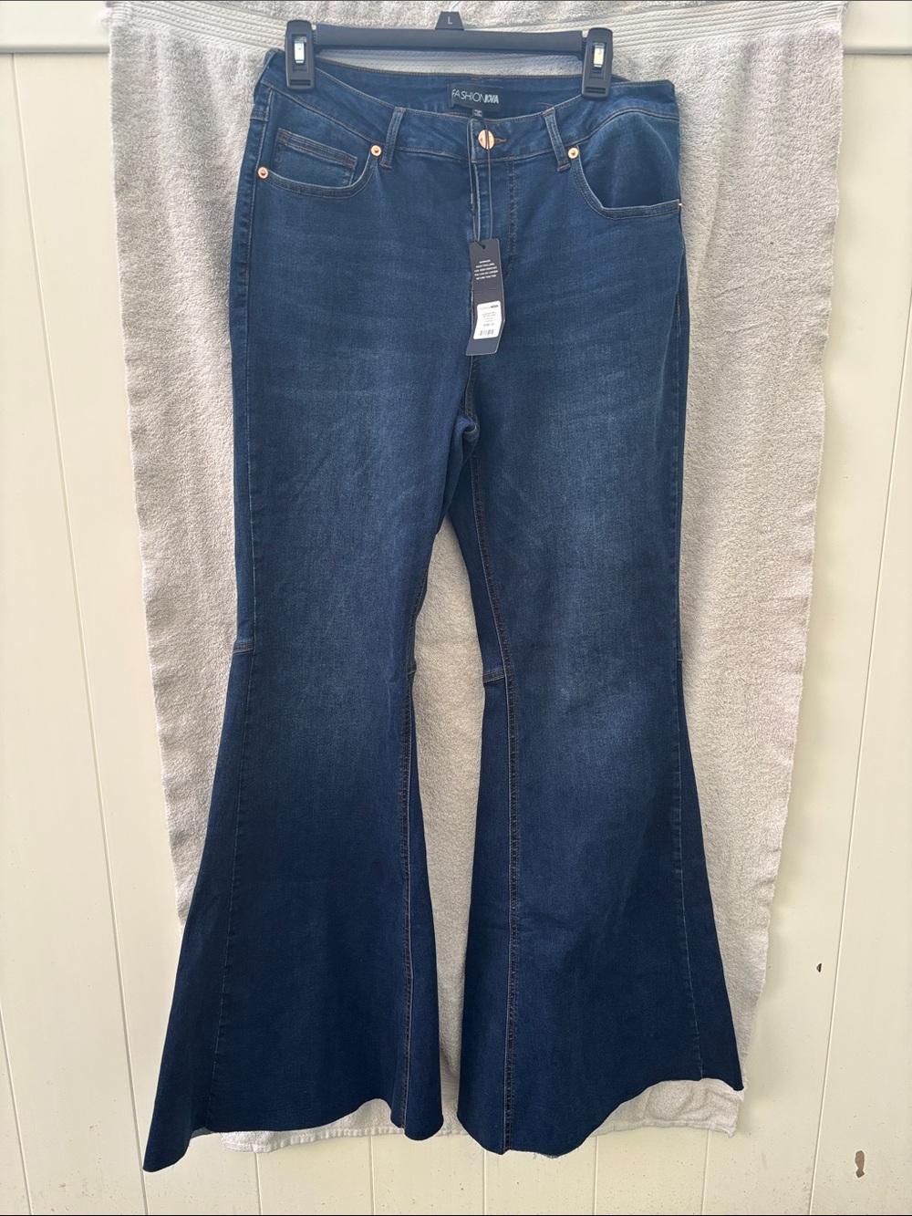 Fashion Nova Dark Blue High-Rise Flare Jeans